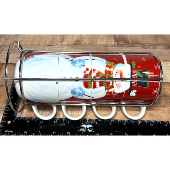 Pier 1 Imports Snowman Stacking Mug Set With Stand - Porcelain Holiday Cups - Picture 6 of 7